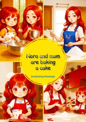 Nora and mom are baking a cake