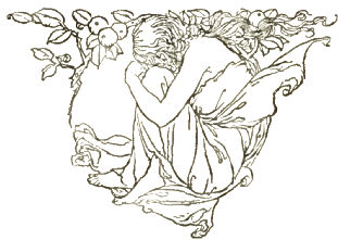 The giants hasten off, dragging Freia with them.
FROH
Up! Follow fast!DONNER
Fall now the heavens![They look inquiringly at Wotan.
FREIA [In the distance.
Save me! Help!LOGE [Looking after the giants.
Downward over stock and stoneStriding they go;Through the ford across the RhineWade now the robbers.Sad at heartHangs Freia,Thrown rudely over rough shoulders!Heia! hei!The louts, how they lumber along!Through the Rhine valley they reel.Not till Riesenheim's marchIs reached will they rest![He turns to the Gods.
How darkly Wotan doth dream!What ails the high, happy Gods?[A pale mist, gradually increasing in density, fills the stage. Seen through it the Gods look more and more wan and aged. All stand in dismay and apprehension regarding Wotan, whose eyes are fixed broodingly on the ground.
LOGE
Does a mist mock me?Tricks me a dream?Dismayed and wan,How swiftly ye fade!Lo! the bloom forsakes your cheeks,And quenched is the light of your eyes!Courage, Froh!Day's but begun!From thy hand, Donner,The hammer is falling!And why frets Fricka?Sees she with sorrowThat Wotan's hair, growing grey,Has made him gloomy and old?FRICKA
Woe's me! Woe's me!What does it mean?The Gods grow wan and aged at the loss of Freia.
DONNER
My hand sinks down.FROH
My heart stands still.LOGE
I have it: hear what ye lack!Of Freia's fruitYe have not partaken to-day.The golden applesWithin her gardenRestored you your strength and your youth,Ate ye thereof each day.The garden's guardianIn pledge has been given.On the branches driesAnd droops the fruit,To drop soon and decay.My loss is lighter,For still did Freia,Stingy to me,Stint the delectable fruit.Not half as godlikeAm I, ye high ones, as you![Freely, but quickly and harshly.
But ye trusted solelyTo the fruit that makes young,As well both the giants wist.Your life they played for,Plotted to take;Contrive so that they fail.Lacking the apples,Old and worn,Grey and weary,Wasting, the scoff of the world,The Gods must pine and pass.FRICKA [Anxiously
Wotan, alas!Unhappy man!See what thy laughingLightness has brought us—Scoff and scorn for all!WOTAN [Coming to a sudden resolve, starts up.
Up, Loge,And follow me!To Nibelheim hastening downward,I go in search of the gold.LOGE
The Rhine-daughtersThy aid invoked:Not vainly they hoped for thy help then?WOTAN [Angrily.
Fool, be silent!Freia, the fair one—Freia's ransom we go for.LOGE
Where thou wouldst goGladly I lead.Shall we diveSheer through the depths of the Rhine?WOTAN
Not through the Rhine.LOGE
Then swift let us swingThrough this smoky chasm.Together, come, creep we in![He goes in front and vanishes at the side through a cleft, from which, immediately afterwards, sulphurous vapour streams forth.
WOTAN
Ye others waitTill evening here;The golden ransomWhen got will again make us young.[He descends after Loge into the chasm. The sulphurous vapour which rises from it spreads over the whole stage and quickly fills it with thick clouds. Those who remain behind are soon hidden.
DONNER
Fare thee well, Wotan!FROH
Good luck! Good luck!FRICKA
O come back soonTo thy sorrowing wife![The sulphurous vapour darkens till it becomes a black cloud, which rises upwards from below. This then changes to a dark, rocky cavern which keeps rising, so that the stage seems to sink deeper and deeper into the earth.
![